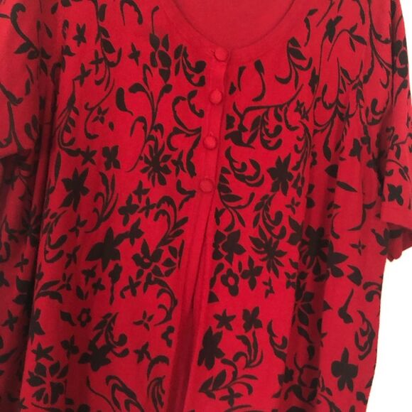 Knit Short sleeve cardigan,l 2X Snap Button Round Neck Floral Red Black Plus - Picture 2 of 11